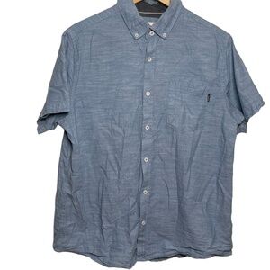 Hurley Mens L Light Blue Slub Short Sleeve Button‎ Down Shirt Surf Casual